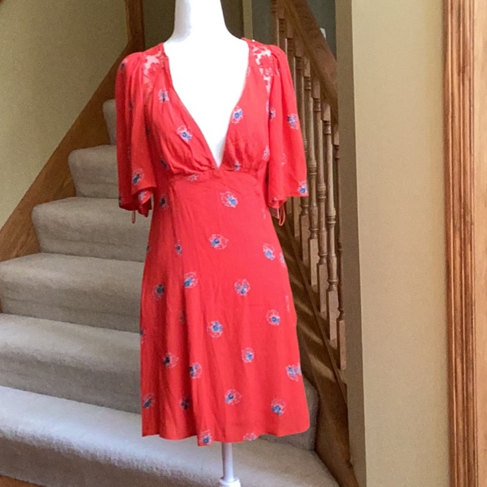 Free People Red Floral Dress NWT